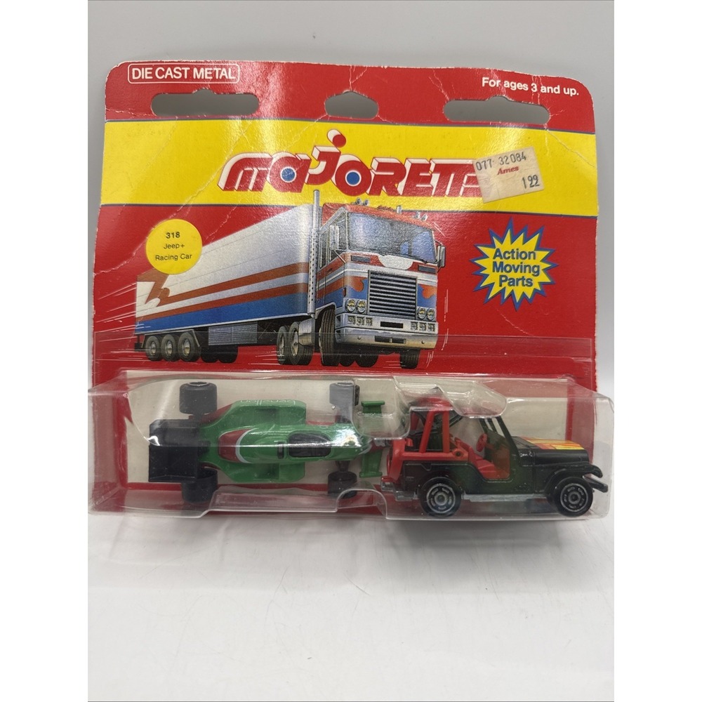 New Majorette #318 Green  Racing Car & Black Jeep Die Cast Metal